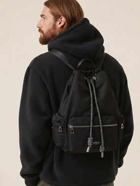 Versace Black Backpack with Contrasting Braided Drawstrings